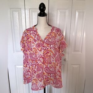 Shein Curve - Flowy Pink Patterned Top - 3XL